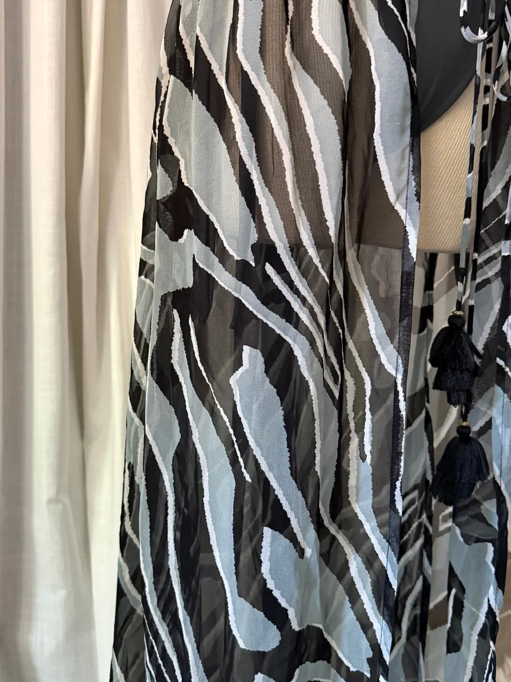 Sheer Zebra-Print Maxi Cover-Up — Black/Grey